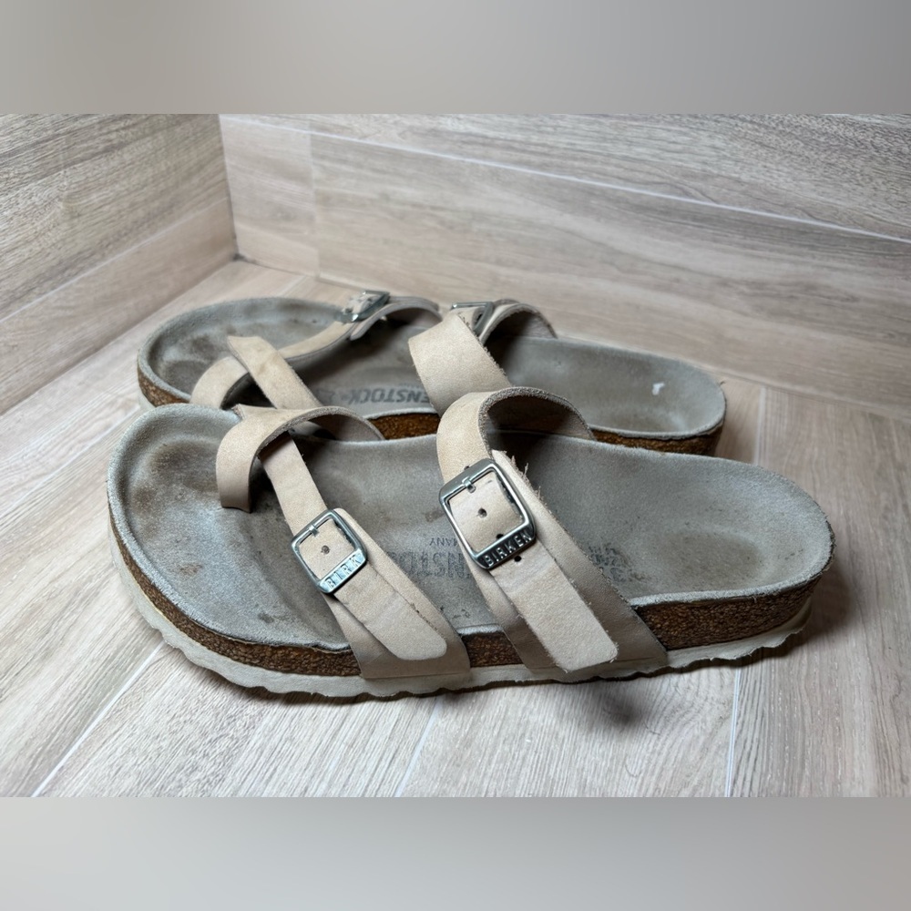 Birkenstock Mayari Size 37 Women’s Nubuck Cream Sandals White Sole Regular Width - Picture 2 of 12